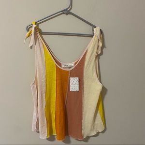 NWT FREE PEOPLE “Carousel Tank Top” in Sun Drop Combo Block Color Tie Strap Tank